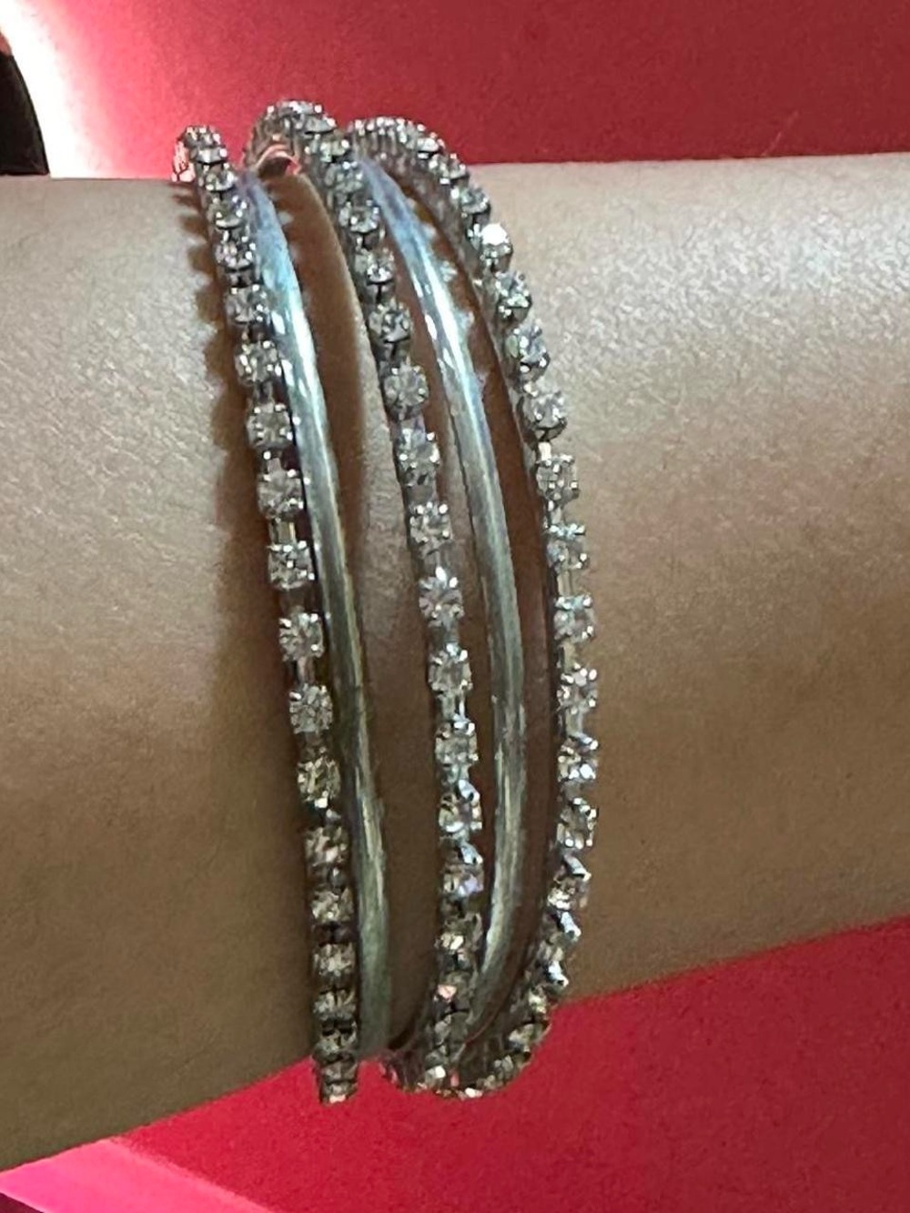 Silver rhinestone bracelet.